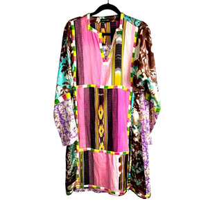 Aoyama Itchome Boho Patchwork Tunic Dress Silk & Cotton Art To Wear Large